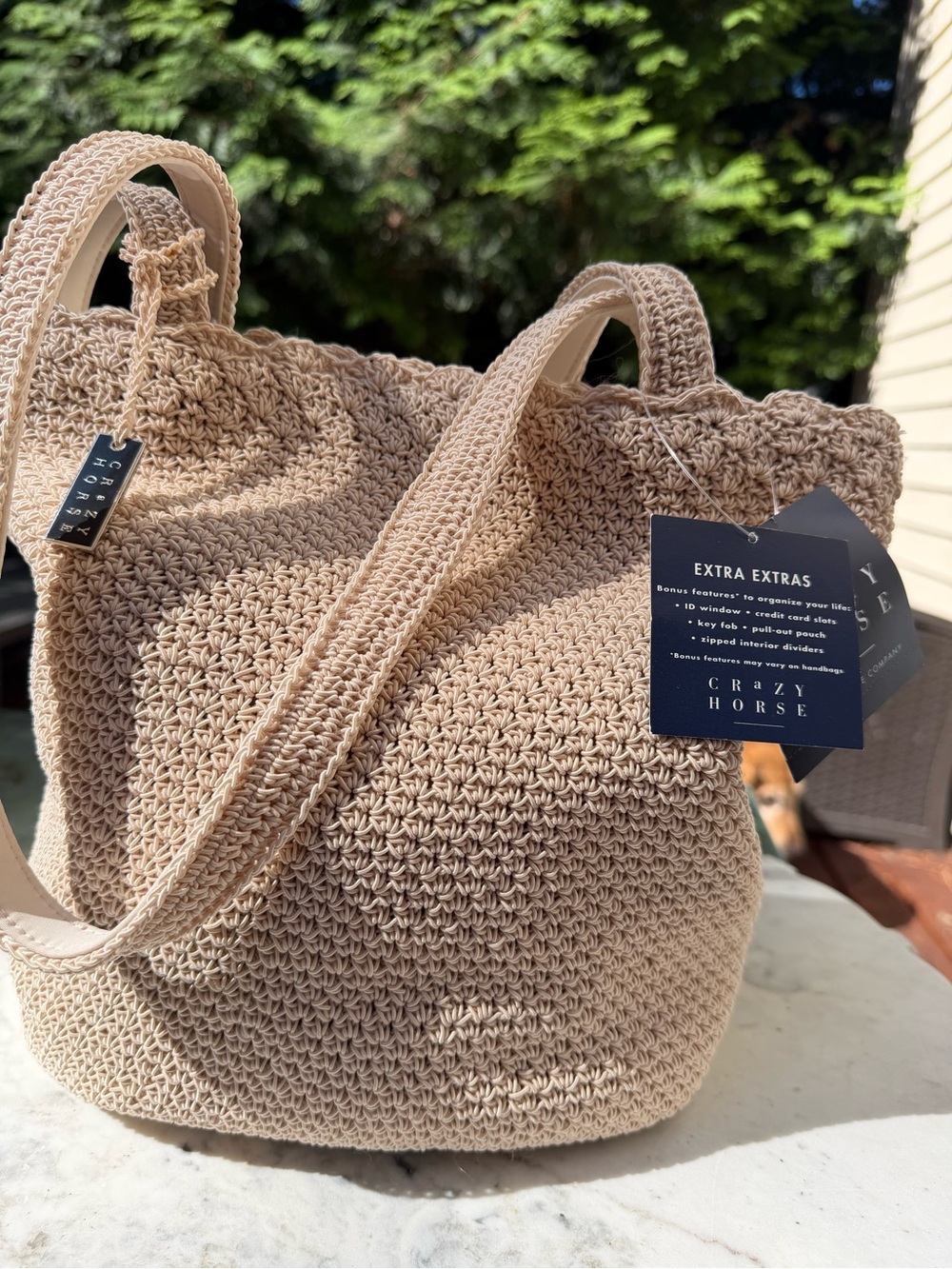 Liz Claiborne Cream Crochet Tote woman’s bag with Shoulder Straps